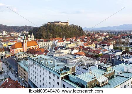 "View across the historic centre with the castle hill and the castle, landmarks of Ljubljana, Slovenia, Europe" View Large Photo Image Stock Photo - "View across the historic centre with the castle hill and the castle, landmarks of Ljubljana, Slovenia, Europe". Fotosearch