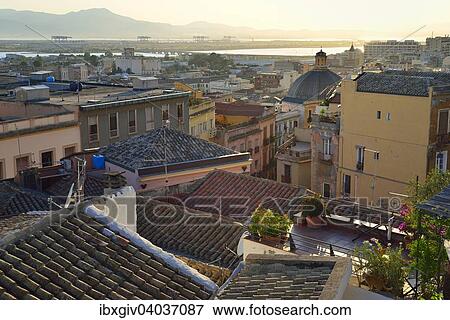 Stock Photo - "View across the rooftops of the city, Cagliari, Sardinia, Italy, Europe". Fotosearch