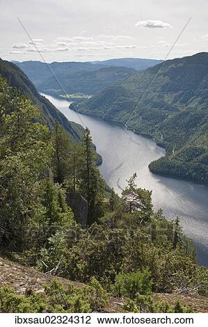 "View from above to fjord-like Lake Bandak, Lardalstigen at Dalen, Lardalstigen, Telemark, Norway, Scandinavia, Northern Europe, Europe" View Large Photo Image Stock Image - "View from above to fjord-like Lake Bandak, Lardalstigen at Dalen, Lardalstigen, Telemark, Norway, Scandinavia, Northern Europe, Europe". Fotosearch