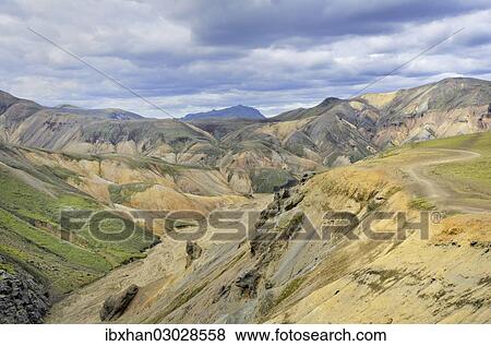 "View from Brennisteinsalda Mountain towards the surrounding colourful mountains, Landmannalaugar, Southern Region, Iceland, Europe" View Large Photo Image Stock Photo - "View from Brennisteinsalda Mountain towards the surrounding colourful mountains, Landmannalaugar, Southern Region, Iceland, Europe". Fotosearch