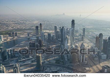 Stock Image - "View from Burj Khalifa, Dubai, Emirate of Dubai, United Arab Emirates, Asia". Fotosearch