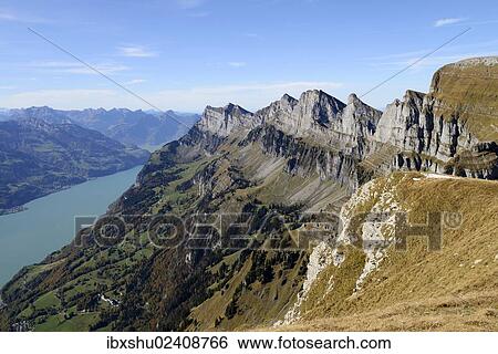 "View from Chaeserrugg Mountain towards the Kurfirsten Mountains and Lake Walen, Wattwil, Toggenburg, Switzerland, Europe" View Large Photo Image Stock Photograph - "View from Chaeserrugg Mountain towards the Kurfirsten Mountains and Lake Walen, Wattwil, Toggenburg, Switzerland, Europe". Fotosearch