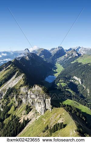 "View from Hoher Kasten mountain, 1794m, in the Appenzell Alps, Lake Saemtisersee in the center, canton of Appenzell Inner-Rhodes, Switzerland, Europe" View Large Photo Image Stock Photography - "View from Hoher Kasten mountain, 1794m, in the Appenzell Alps, Lake Saemtisersee in the center, canton of Appenzell Inner-Rhodes, Switzerland, Europe". Fotosearch