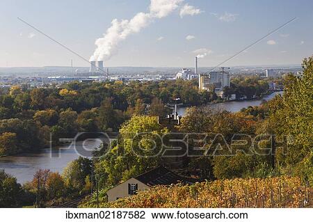 "View from Karlsturm tower at Peterstirn Castle over the Main River with Schweinfurt municipal park and industrial estate, with Grafenrheinfeld Nuclear Power Plant in the distance, Schweinfurt, Lower Franconia, Franconia, Bavaria, Germany, Europe" View Large Photo Image Stock Image - "View from Karlsturm tower at Peterstirn Castle over the Main River with Schweinfurt municipal park and industrial estate, with Grafenrheinfeld Nuclear Power Plant in the distance, Schweinfurt, Lower Franconia, Franconia, Bavaria, Germany, Europe". Fotosearch