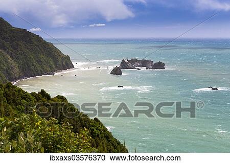 Stock Image - "View from Knights Point of the Tasman Sea, Haast, West Coast Region, New Zealand, Oceania". Fotosearch