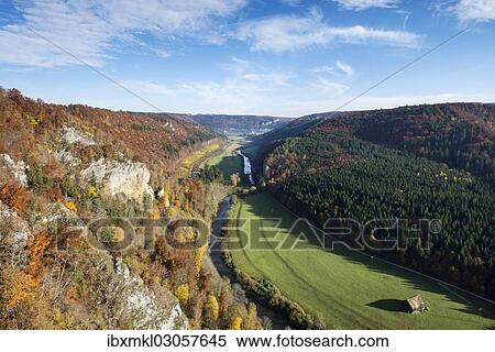 "View from Konpfmacher Rock over the autumnal Danube Valley, Beuron, Schwabische Alb, Baden-Wurttemberg, Germany, Europe" View Large Photo Image Stock Photography - "View from Konpfmacher Rock over the autumnal Danube Valley, Beuron, Schwabische Alb, Baden-Wurttemberg, Germany, Europe". Fotosearch