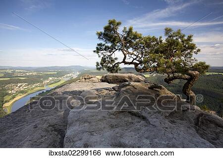 Stock Photograph - "View from Lilienstein, a table mountain in the Elbe Sandstone Mountains, Saxony, Germany, Europe". Fotosearch