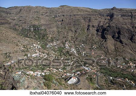 "View from Mirador Cesar Manrique onto terraced fields and houses of Lomo del Balo and La Vizcaina, Valle Gran Rey, La Gomera, Canary Islands, Spain, Europe" View Large Photo Image Stock Image - "View from Mirador Cesar Manrique onto terraced fields and houses of Lomo del Balo and La Vizcaina, Valle Gran Rey, La Gomera, Canary Islands, Spain, Europe". Fotosearch