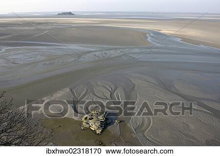 "View from Mont Saint-Michel to the mud flats at low tide, Lower Normandy, France, Europe" View Large Photo Image Stock Image - "View from Mont Saint-Michel to the mud flats at low tide, Lower Normandy, France, Europe". Fotosearch