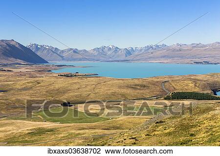 "View from Mount John, 1031m, on Lake Tekapo, the Hall Range and Sibbald Range, Lake Tekapo, Canterbury Region, New Zealand, Oceania" View Large Photo Image Stock Image - "View from Mount John, 1031m, on Lake Tekapo, the Hall Range and Sibbald Range, Lake Tekapo, Canterbury Region, New Zealand, Oceania". Fotosearch