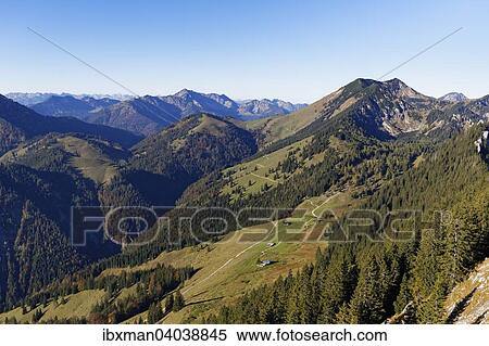 "View from Mt Brunnstein, Himmelmoos-Alm, mountain pasture, Mt Grosser Traithen, right, Mangfall Mountains, Upper Bavaria, Bavaria, Germany, Europe" View Large Photo Image Stock Photography - "View from Mt Brunnstein, Himmelmoos-Alm, mountain pasture, Mt Grosser Traithen, right, Mangfall Mountains, Upper Bavaria, Bavaria, Germany, Europe". Fotosearch