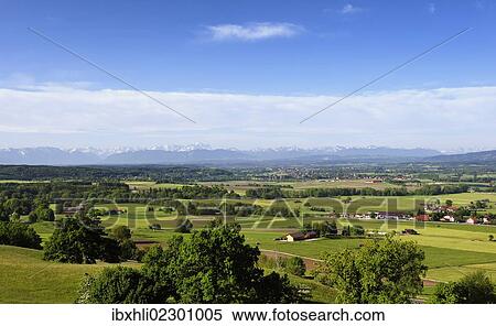 "View from Mt Hirschberg near Paehl to the alpine foothills with Weilheim, Alps with Mt Zugspitze, Five Lakes Region, Pfaffenwinkel region, Upper Bavaria, Bavaria, Germany, Europe, PublicGround, Europe" View Large Photo Image Stock Photography - "View from Mt Hirschberg near Paehl to the alpine foothills with Weilheim, Alps with Mt Zugspitze, Five Lakes Region, Pfaffenwinkel region, Upper Bavaria, Bavaria, Germany, Europe, PublicGround, Europe". Fotosearch