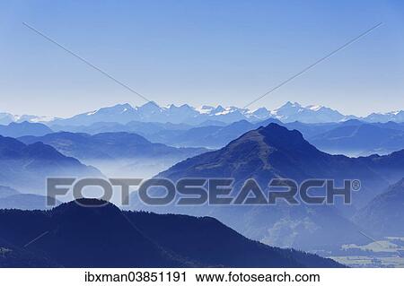 "View from Mt Kampenwand to the south, Mt Unterberghorn, right, Hohe Tauern range, at the back, Chiemgau Alps, Aschau im Chiemgau, Upper Bavaria, Bavaria, Germany, Europe" View Large Photo Image Stock Image - "View from Mt Kampenwand to the south, Mt Unterberghorn, right, Hohe Tauern range, at the back, Chiemgau Alps, Aschau im Chiemgau, Upper Bavaria, Bavaria, Germany, Europe". Fotosearch
