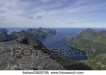 "View from Mt Keipen, 936m, fishing village of Husoy at the back, Senja Island, Troms, Norway, Europe" View Large Photo Image Stock Photography - "View from Mt Keipen, 936m, fishing village of Husoy at the back, Senja Island, Troms, Norway, Europe". Fotosearch