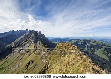 "View from Mt Schafler in the Appenzell Alps to Mt Santis, Canton of Appenzell Innerrhoden, Switzerland, Europe" View Large Photo Image Stock Photograph - "View from Mt Schafler in the Appenzell Alps to Mt Santis, Canton of Appenzell Innerrhoden, Switzerland, Europe". Fotosearch