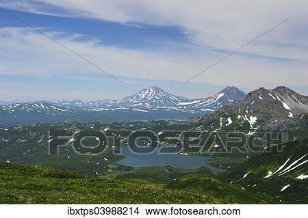 Picture - "View from Pauzhekta of Kurile Lake and the Ilinskaya volcano, Pauzhetka, Kamchatka Peninsula, Russia, Europe". Fotosearch