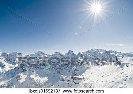 Stock Photo - "View from Piz Gloria, Mt. Schilthorn, Muerren, Canton Bern, Switzerland, Europe". Fotosearch