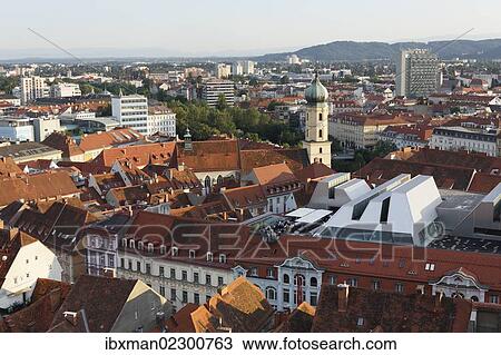 "View from Schlossberg, castle hill, Cafe Lounge on the roof of Kastner and Oehler, Franciscan Church, Graz, Styria, Austria, Europe, PublicGround, Europe" View Large Photo Image Stock Image - "View from Schlossberg, castle hill, Cafe Lounge on the roof of Kastner and Oehler, Franciscan Church, Graz, Styria, Austria, Europe, PublicGround, Europe". Fotosearch