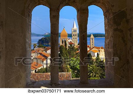 "View from St John Church tower over the medieval roof tops of Rab town, Rab Island, Primorje-Gorski Kotar County, Croatia, Europe" View Large Photo Image Stock Image - "View from St John Church tower over the medieval roof tops of Rab town, Rab Island, Primorje-Gorski Kotar County, Croatia, Europe". Fotosearch