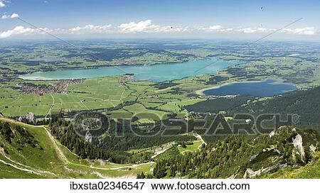 "View from Tegelberg Mountain towards Lake Forggensee and Lake Bannwaldsee in Allgaeu, Bavaria, Germany, Europe, PublicGround, Europe" View Large Photo Image Stock Photo - "View from Tegelberg Mountain towards Lake Forggensee and Lake Bannwaldsee in Allgaeu, Bavaria, Germany, Europe, PublicGround, Europe". Fotosearch