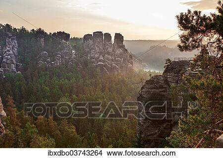 Picture - "View from the Bastei rock formation, Saxon Switzerland National Park, Saxon Switzerland region, Saxony, Germany, Europe". Fotosearch