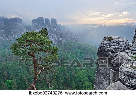 Stock Photograph - "View from the Bastei rock formation, Saxon Switzerland National Park, Saxon Switzerland region, Saxony, Germany, Europe". Fotosearch