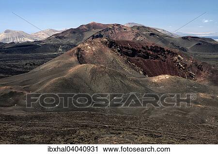 "View from the Caldera Blanca volcano on the volcanic landscape of the Timanfaya National Park, Fire Mountains, volcanoes, Lanzarote, Canary Islands, Spain, Europe" View Large Photo Image Stock Image - "View from the Caldera Blanca volcano on the volcanic landscape of the Timanfaya National Park, Fire Mountains, volcanoes, Lanzarote, Canary Islands, Spain, Europe". Fotosearch