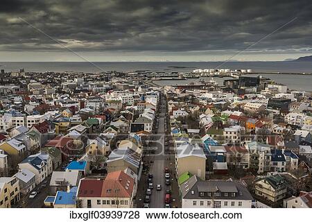 "View from the church of Hallgrimur onto Reykjavik and to the Snaeffelsness peninsula at the back, Hofuoborgarsvaeoio, Iceland, Europe" View Large Photo Image Stock Photo - "View from the church of Hallgrimur onto Reykjavik and to the Snaeffelsness peninsula at the back, Hofuoborgarsvaeoio, Iceland, Europe". Fotosearch