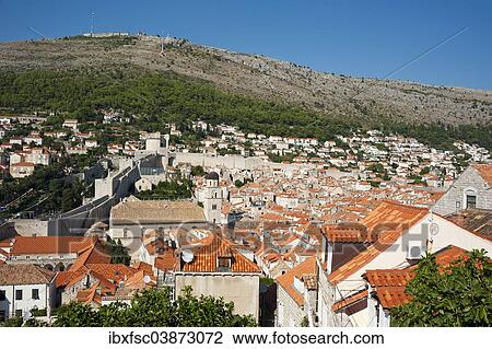 Stock Image - "View from the city walls, historic centre, Dubrovnik, Dalmatia, Croatia, Europe". Fotosearch