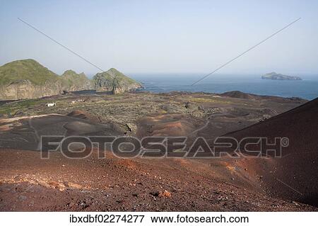 "View from the Eldfell crater, Heimaey Island, Vestmannaeyjar or Westman Islands, south Iceland or Suourland, Iceland, Europe" View Large Photo Image Stock Photo - "View from the Eldfell crater, Heimaey Island, Vestmannaeyjar or Westman Islands, south Iceland or Suourland, Iceland, Europe". Fotosearch
