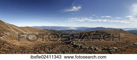 Stock Image - "View from Zirbitzkogel mountain across the valley towards Obdach, Seetal Alps, Styria, Austria, Europe". Fotosearch