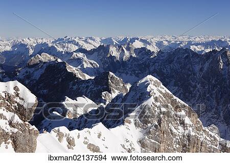 "View from Zugspitze Mountain over Jubilaeumsgrat Ridge with the Hoellentalspitzen Mountains and Hochblassen Mountain, Wetterstein Mountains, Upper Bavaria, Bavaria, Germany, Europe" View Large Photo Image Picture - "View from Zugspitze Mountain over Jubilaeumsgrat Ridge with the Hoellentalspitzen Mountains and Hochblassen Mountain, Wetterstein Mountains, Upper Bavaria, Bavaria, Germany, Europe". Fotosearch