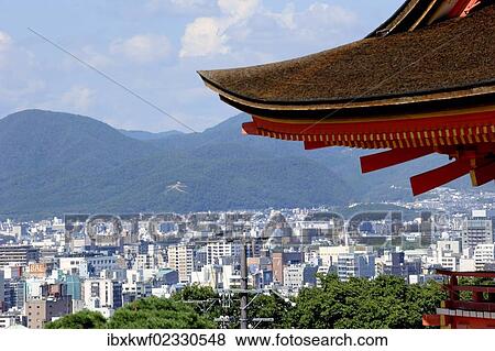 "View of Kyoto as seem from the Kiyomizu-dera Temple, the roof of the gatehouse on the right, Japan, East Asia, Asia" View Large Photo Image Stock Photo - "View of Kyoto as seem from the Kiyomizu-dera Temple, the roof of the gatehouse on the right, Japan, East Asia, Asia". Fotosearch