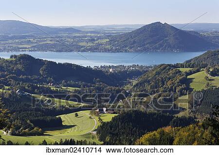 "View of lake Attersee as seen from Kienesberg mountain, Weyregg in the foreground, Salzkammergut region, Upper Austria, Austria, Europe" View Large Photo Image Picture - "View of lake Attersee as seen from Kienesberg mountain, Weyregg in the foreground, Salzkammergut region, Upper Austria, Austria, Europe". Fotosearch