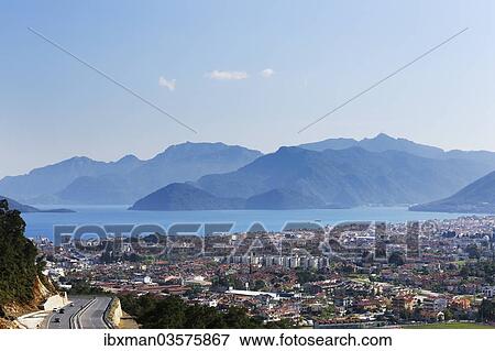 "View of Marmaris, Bozburun Peninsula at back, the Aegean, Marmaris, Provinz Mugla, Aegais, Turkey, Asia" View Large Photo Image Stock Photo - "View of Marmaris, Bozburun Peninsula at back, the Aegean, Marmaris, Provinz Mugla, Aegais, Turkey, Asia". Fotosearch