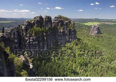 "View of Schrammsteine ridge, jagged rock formation and Falkenstein rock, Elbe Sandstone Mountains, Saxony, Germany, Europe" View Large Photo Image Stock Photograph - "View of Schrammsteine ridge, jagged rock formation and Falkenstein rock, Elbe Sandstone Mountains, Saxony, Germany, Europe". Fotosearch