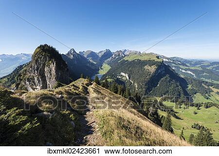 "View of the Appenzell Alps as seen from the geological mountain trail, lake Saemtisersee below, canton of Appenzell Inner-Rhodes, Switzerland, Europe" View Large Photo Image Stock Image - "View of the Appenzell Alps as seen from the geological mountain trail, lake Saemtisersee below, canton of Appenzell Inner-Rhodes, Switzerland, Europe". Fotosearch