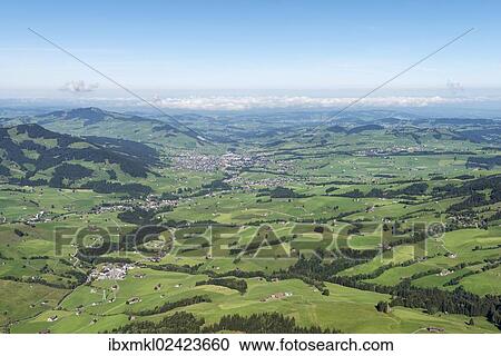 "View of the Appenzellerland region and the town of Appenzell as seen from Hoher Kasten mountain, 1794m, canton of Appenzell Inner-Rhodes, Switzerland, Europe" View Large Photo Image Stock Image - "View of the Appenzellerland region and the town of Appenzell as seen from Hoher Kasten mountain, 1794m, canton of Appenzell Inner-Rhodes, Switzerland, Europe". Fotosearch