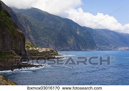 Stock Image - "View of the cliff coast of Madeira near Sao Vicente, Boa Ventura, Sao Vicente, Ilha da Madeira, Portugal, Europe". Fotosearch