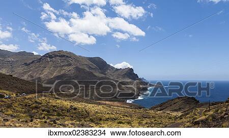 Picture - "View of the cliffs near El Risco, Agaete Region, Gran Canaria, Canary Islands, Spain, Europe, PublicGround, Europe". Fotosearch