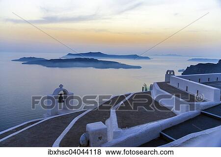 "View of the crater of Nea Kameni, evening light, haze, sunset, Santorini, Fira, Santorini, Cyclades, Aegean Sea, Greece, Europe" View Large Photo Image Stock Photo - "View of the crater of Nea Kameni, evening light, haze, sunset, Santorini, Fira, Santorini, Cyclades, Aegean Sea, Greece, Europe". Fotosearch