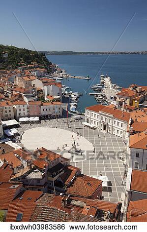 "View of the historic centre with the harbour and Tartini Square, Piran, Istria, Slovenia, Europe" View Large Photo Image Stock Photograph - "View of the historic centre with the harbour and Tartini Square, Piran, Istria, Slovenia, Europe". Fotosearch