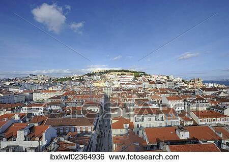 "View of the lower town, Baixa, Castelo Sao Jorge, Se de Lisboa, Lisbon Cathedral at back, Lisbon, Portugal, Europe" View Large Photo Image Stock Photograph - "View of the lower town, Baixa, Castelo Sao Jorge, Se de Lisboa, Lisbon Cathedral at back, Lisbon, Portugal, Europe". Fotosearch