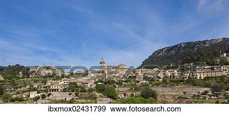 "View of the old town of Valldemossa, Serra de Tramuntana, Northwestern Coast, Mallorca, Majorca, Balearic Islands, Spain, Europe" View Large Photo Image Stock Photo - "View of the old town of Valldemossa, Serra de Tramuntana, Northwestern Coast, Mallorca, Majorca, Balearic Islands, Spain, Europe". Fotosearch