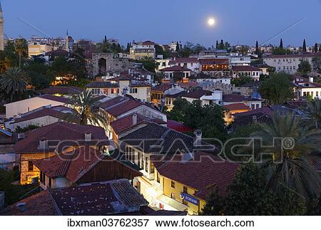 "View of the old town with full moon, Kaleici, Antalya, Antalya Province, Turkey, Asia" View Large Photo Image Stock Photo - "View of the old town with full moon, Kaleici, Antalya, Antalya Province, Turkey, Asia". Fotosearch