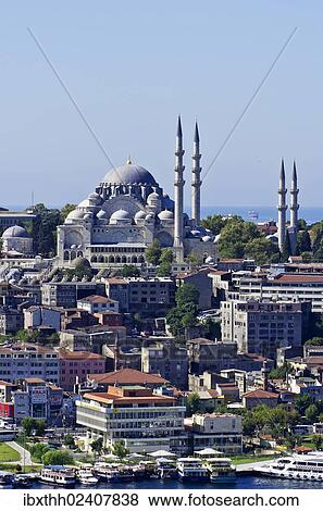 "View of the Sueleymaniye Mosque as seen from the Galata Tower, Istanbul, Turkey, Asia" View Large Photo Image Stock Photo - "View of the Sueleymaniye Mosque as seen from the Galata Tower, Istanbul, Turkey, Asia". Fotosearch
