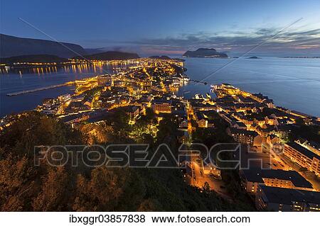 Stock Photo - "View of the town of Alesund from Aksla hill, Alesund, More og Romsdal, Norway, Europe". Fotosearch