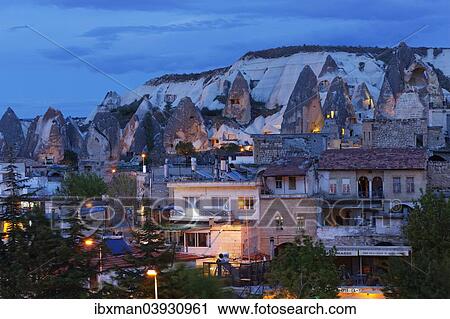 Stock Image - "View of the town of Goreme, Cappadocia, Central Anatolia Region, Anatolia, Turkey, Asia". Fotosearch