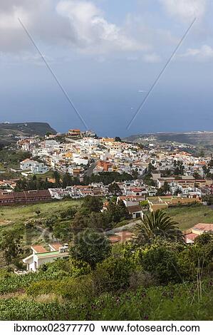 Stock Image - "View of the village of Firgas, Gran Canaria, Canary Islands, Spain, Europe, PublicGround, Europe". Fotosearch