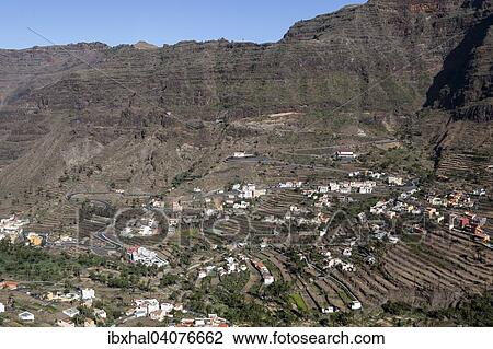 "View of the villages in the upper Valle Gran Rey, Lomo del Balo and La Vizcaina, La Gomera, Canary Islands, Spain, Europe" View Large Photo Image Stock Image - "View of the villages in the upper Valle Gran Rey, Lomo del Balo and La Vizcaina, La Gomera, Canary Islands, Spain, Europe". Fotosearch